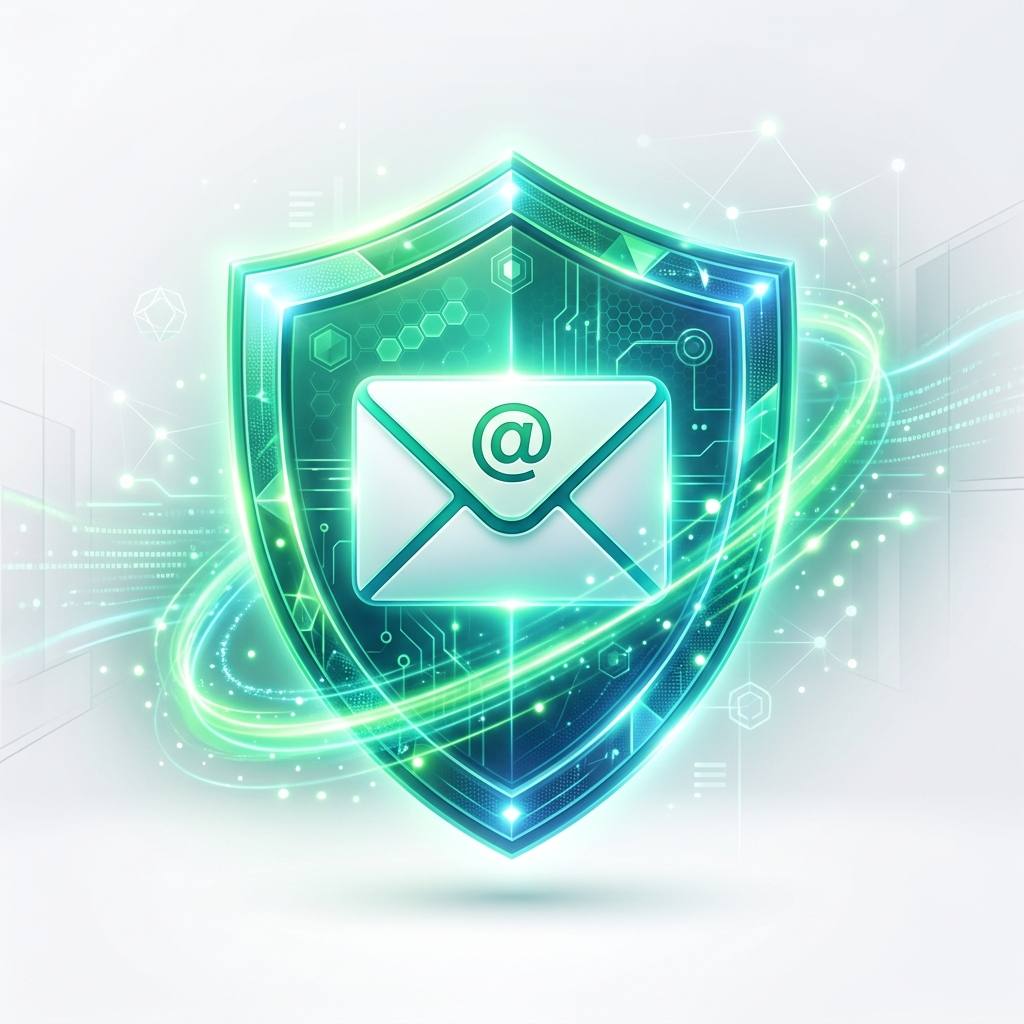 Shield with email digital defense illustration